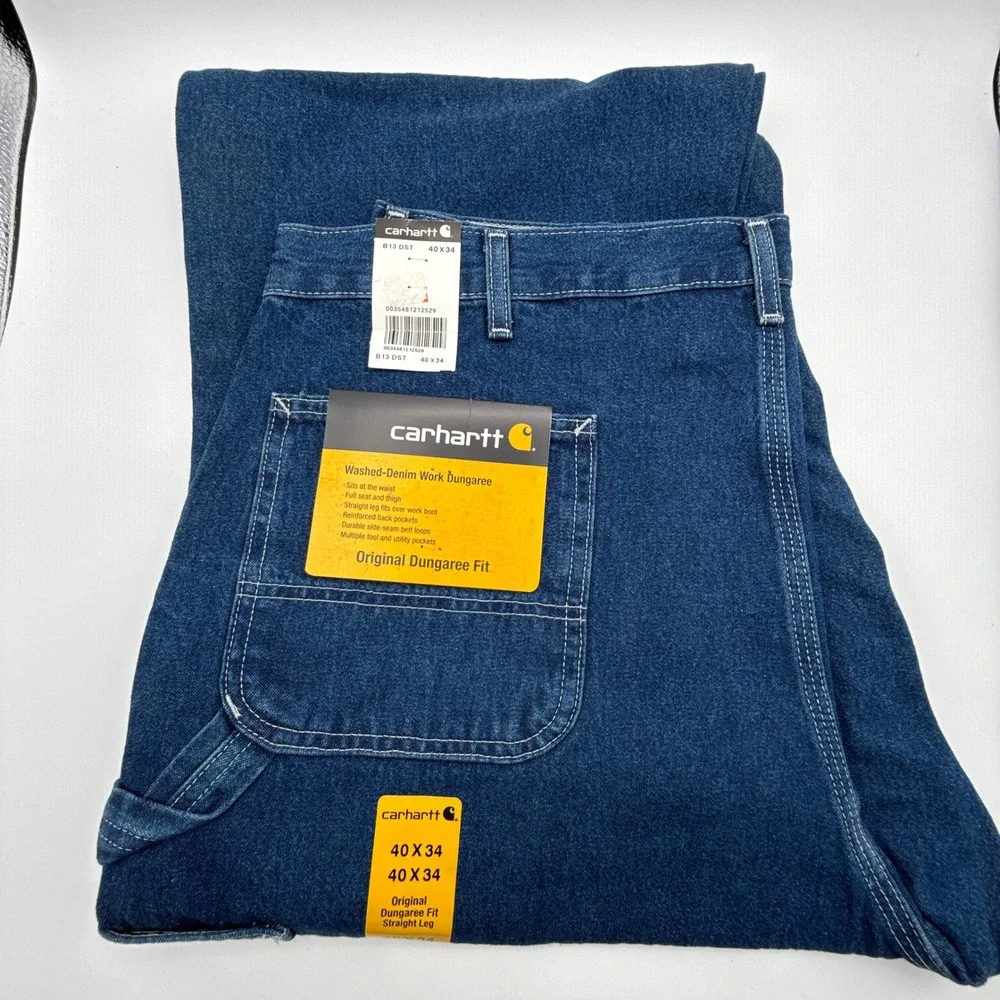 Carhartt Men's 40x34 Dark Wash Denim Dungaree‎ Fit Work Pants B13 DST